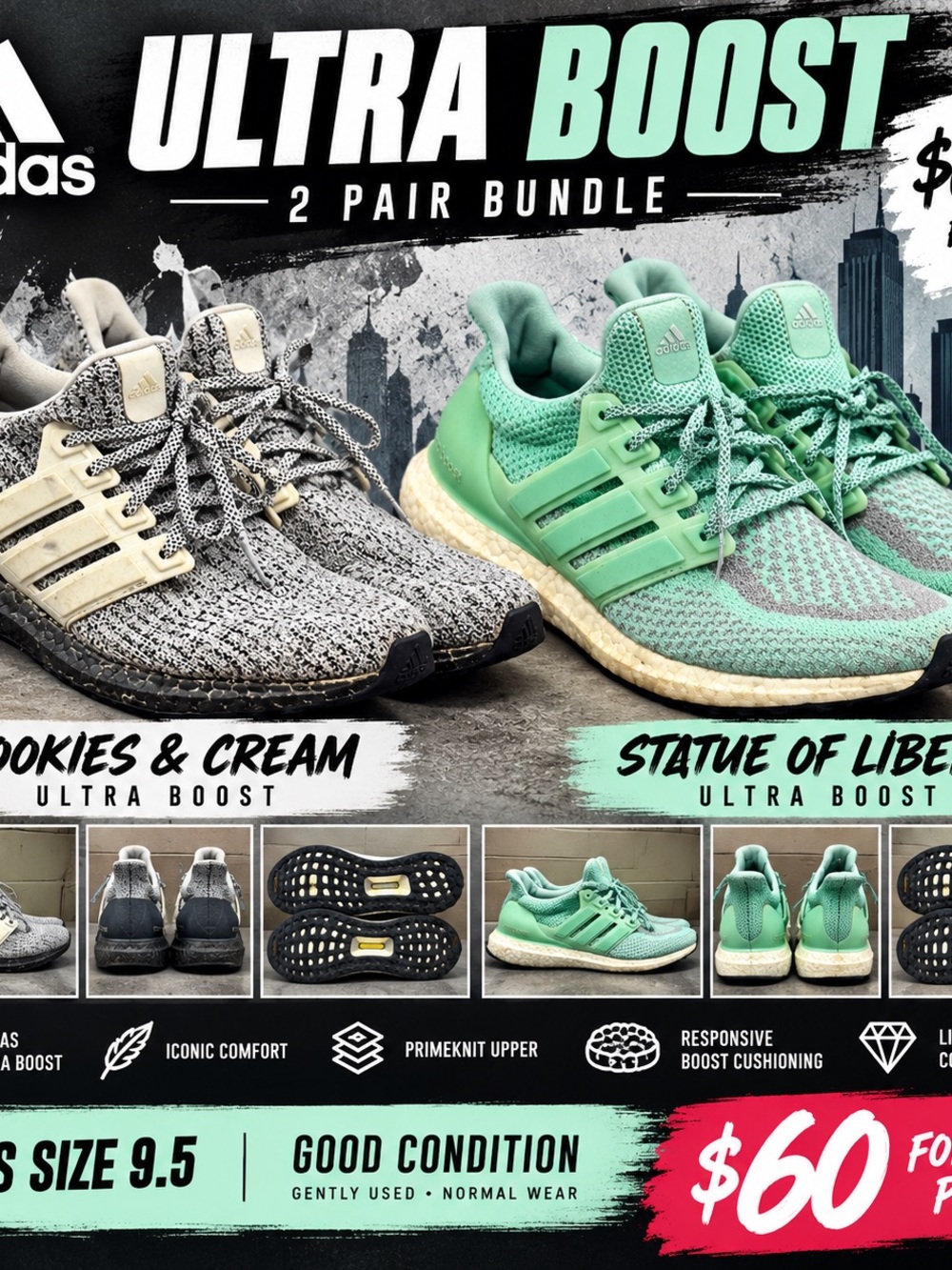 adidas Kids Ultra Boost Sneakers - Mint Green & Gray